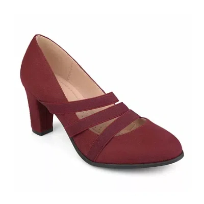 Journee Collection Loren Womens Round Stacked Heel Pumps In Burgundy