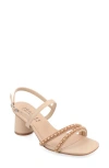 Journee Collection Lornnah Beaded Strap Block Heel Sandal In Nude