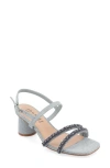 Journee Collection Lornnah Beaded Strap Block Heel Sandal In Denim