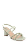 Journee Collection Lornnah Beaded Strap Block Heel Sandal In Sage