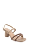 Journee Collection Lornnah Beaded Strap Block Heel Sandal In Taupe