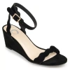 Journee Collection Loucia Womens Round Open Toe Wedge Heel Pumps In Black
