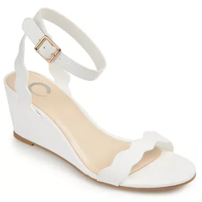 Journee Collection Loucia Womens Round Open Toe Wedge Heel Pumps In White