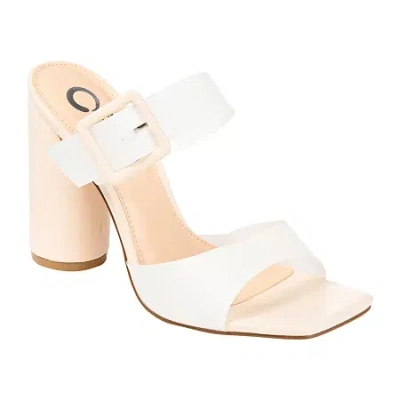 Journee Collection Luca Womens Round Open Toe Block Heel Pumps In White