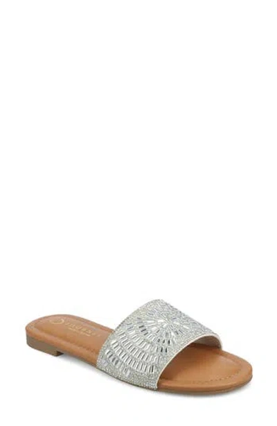 Journee Collection Maria Crystal Embellished Slide Sandal In Silver