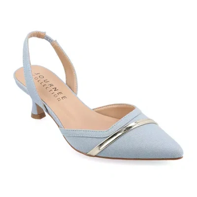 Journee Collection Nellia Womens Pointed Closed Toe Kitten Heel Pumps In Blue