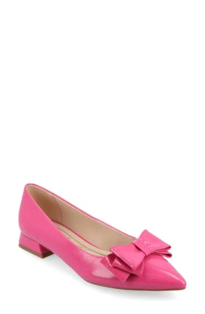 Journee Collection Ophelia Bow Pointed Toe Flat In Patent,pink
