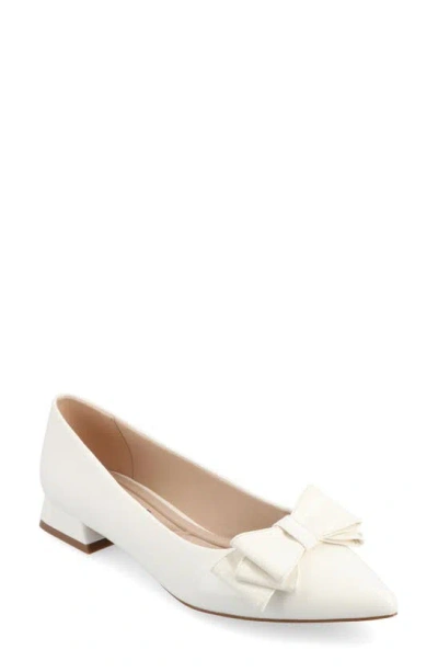 Journee Collection Ophelia Bow Pointed Toe Flat In Patent,white