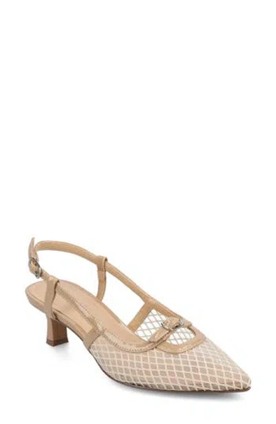 Journee Collection Padma Slingback Kitten Heel Pump In Mesh,nude