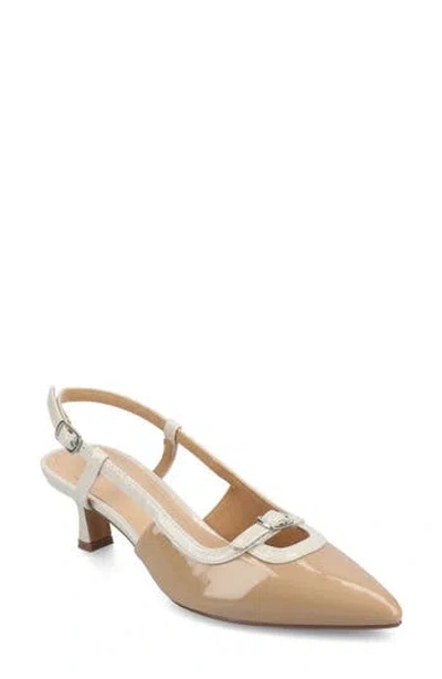 Journee Collection Padma Slingback Kitten Heel Pump In Patent,nude