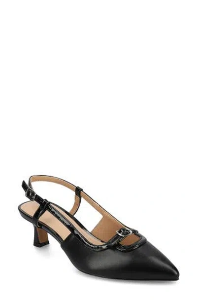 Journee Collection Padma Slingback Kitten Heel Pump In Black Polyurethane