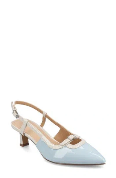 Journee Collection Padma Slingback Kitten Heel Pump In Patent,blue