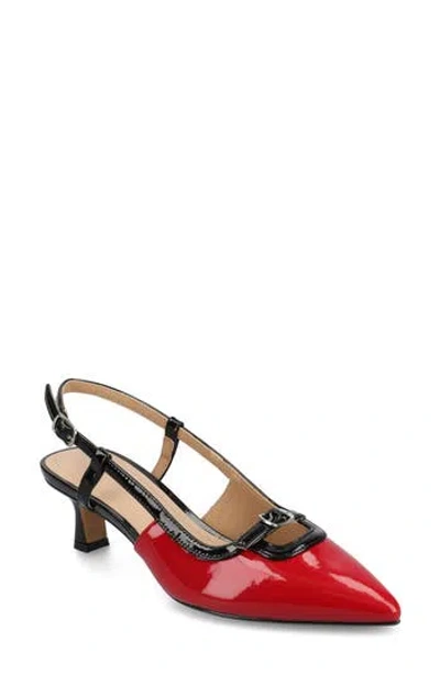 Journee Collection Padma Slingback Kitten Heel Pump In Patent,red