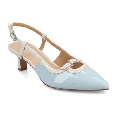 Journee Collection Padma Womens Pointed Closed Toe Kitten Heel Pumps In Blue