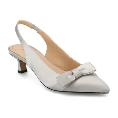 Journee Collection Paloma Womens Pointed Kitten Heel Pumps In Silver