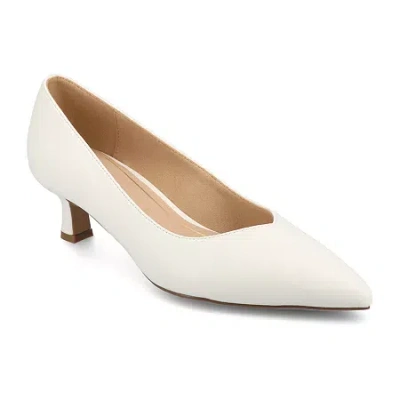 Journee Collection Pammie Womens Pointed Kitten Heel Pumps In White