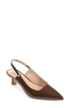 Journee Collection Women's Paulina Kitten Heel Slingback Pumps In Patent/brown