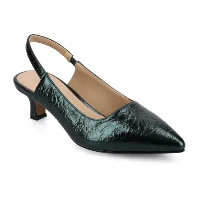 Journee Collection Paulina Womens Pointed Closed Toe Spool Heel Pumps In Green