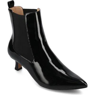 Journee Collection Pointed-toe Vegan Leather Bootie In Patent/black