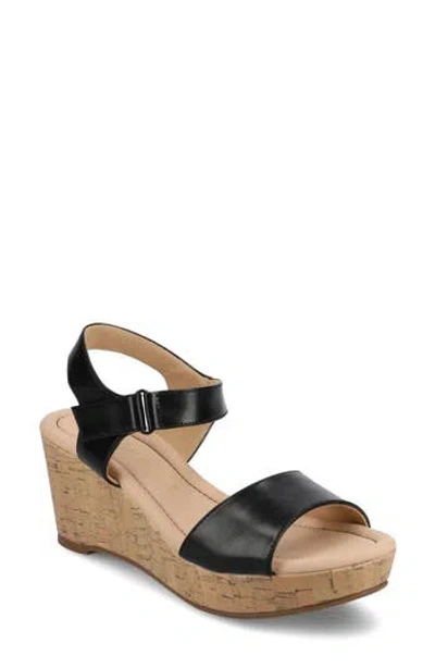 Journee Collection Ranae Platform Wedge Cork Sandal In Black