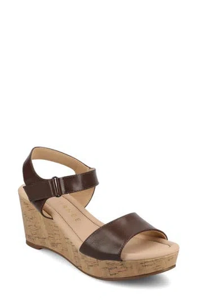 Journee Collection Ranae Platform Wedge Cork Sandal In Brown