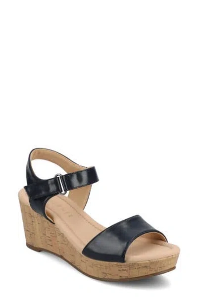 Journee Collection Ranae Platform Wedge Cork Sandal In Navy