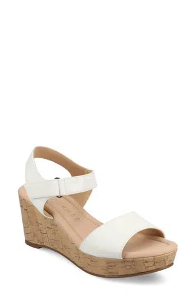 Journee Collection Ranae Platform Wedge Cork Sandal In White