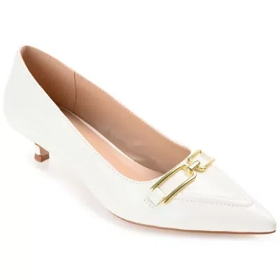 Journee Collection Rumi Womens Pointed Closed Toe Kitten Heel Pumps In White