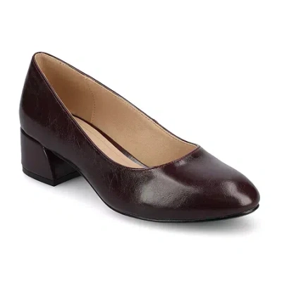Journee Collection Saarii Womens Round Closed Toe Block Heel Pumps In Burgundy