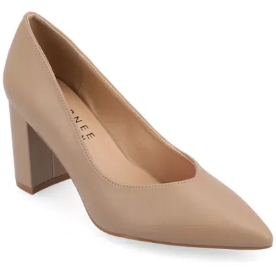 Journee Collection Simonne Womens Pointed Closed Toe Block Heel Pumps In Brown