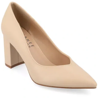 Journee Collection Simonne Womens Pointed Closed Toe Block Heel Pumps In Neutral