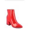 Journee Collection Women's Sorren Tru Comfort Foam Covered Block Heel Pointed Toe Booties Women's Shoes In Patent/red