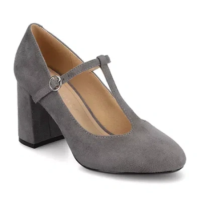 Journee Collection Talani Womens Almond Closed Toe Block Heel Pumps In Gray