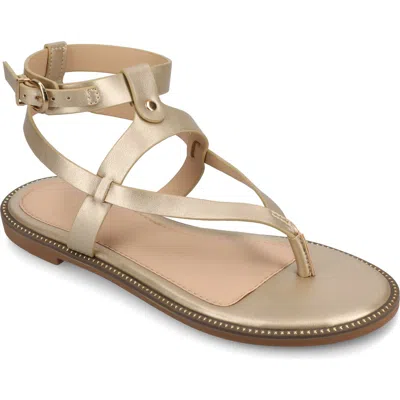 Journee Collection Tangie Snake Embossed Strappy Sandal In Champagne