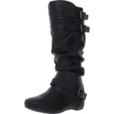 Journee Collection Tiffany Womens Buckle Faux Leather Mid-calf Boots In Black