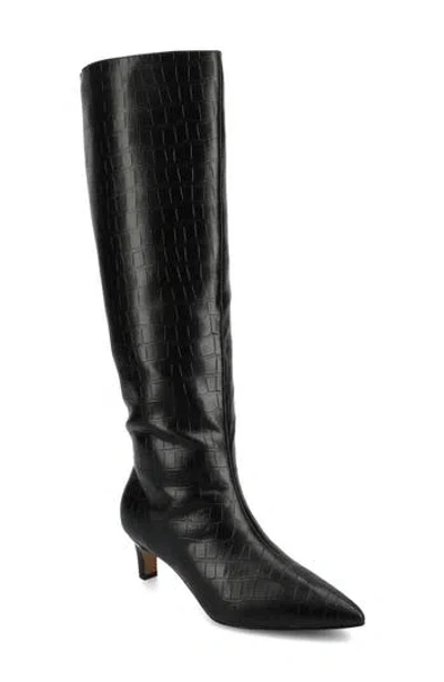 Journee Collection Tullip Kitten Heel Boot In Croco/black