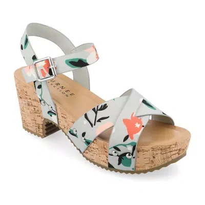 Journee Collection Valentina Womens Round Open Toe Block Heel Pumps In Multi