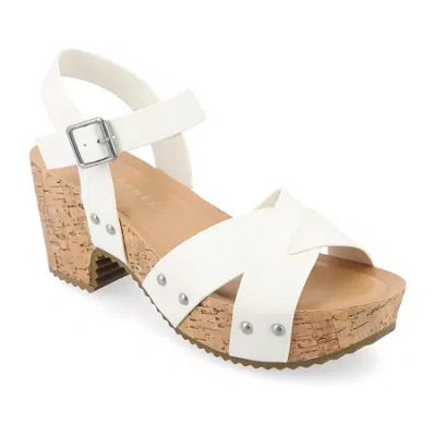 Journee Collection Valentina Womens Round Open Toe Block Heel Pumps In White