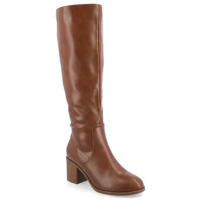 Journee Collection Wide Width Extra Wide Calf Womens Romilly Tru Comfort Foam Stacked Block Heel Round Toe Boots In Brown