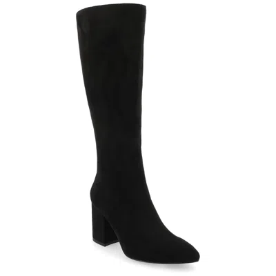 Journee Collection Wide Width Wide Calf Womens Ameylia Tru Comfort Foam Covered Block Heel Pointed Toe Boots In Black Suede