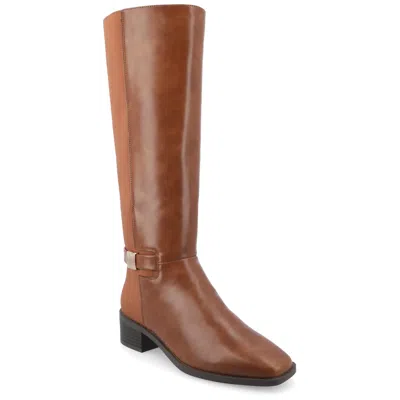 Journee Collection Wide Width Wide Calf Womens Londyn Tru Comfort Foam Stacked Block Heel Square Toe Boots In Cognac