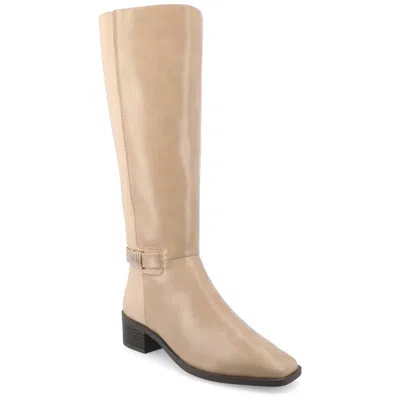 Journee Collection Wide Width Wide Calf Womens Londyn Tru Comfort Foam Stacked Block Heel Square Toe Boots In Tan