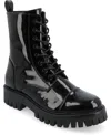 Journee Collection Women's Aaley Medium And Wide Width Lug Combat Bootie In Black Patent