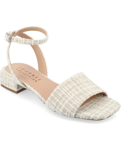 Journee Collection Women's Adleey Ankle Strap Tweed Block Heel Sandals In Beige