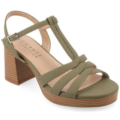 Journee Collection Women's Alyce Faux Leather Platform Sandals In Green