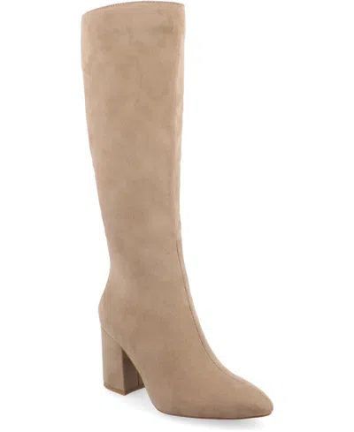 Journee Collection Women's Ameylia Block Heel Knee High Dress Boots In Beige Micro