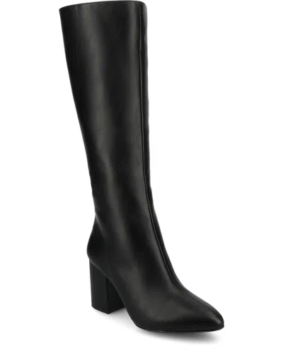 Journee Collection Women's Ameylia Block Heel Knee High Dress Boots In Black Smooth