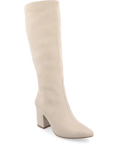 Journee Collection Women's Ameylia Block Heel Knee High Dress Boots In Bone Micro