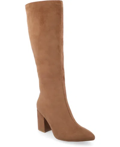 Journee Collection Women's Ameylia Block Heel Knee High Dress Boots In Cognac Micro