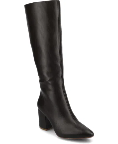 Journee Collection Women's Ameylia Block Heel Knee High Dress Boots In Dark Brown Smooth